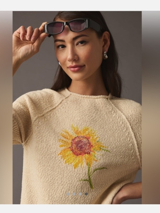 New ANTHROPOLOGIE PILCRO Short Sleeve Graphic Sweater Sunflower S - Picture 8 of 8